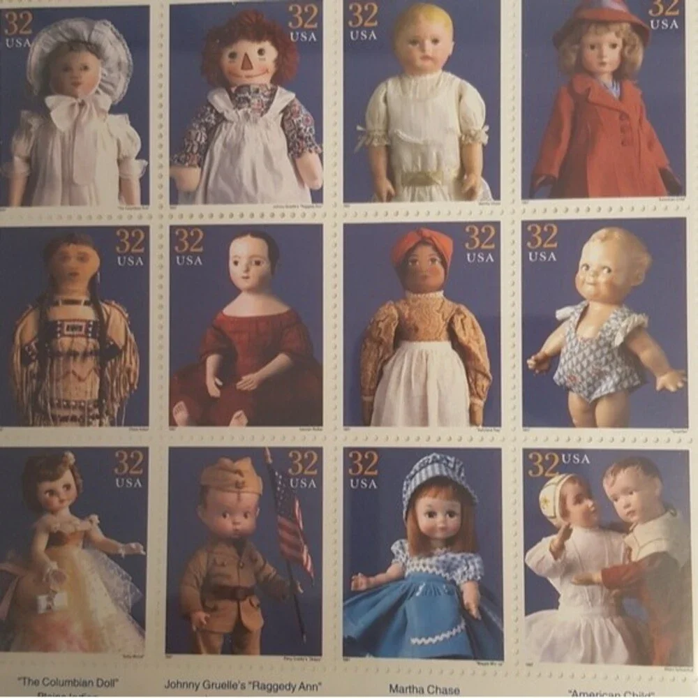 Classic American Dolls Collectible Postage Stamp 32 Cent Sheet Framed